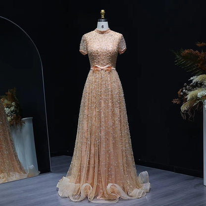 Florielle Bloom Beaded Gown - High-Neck Dress