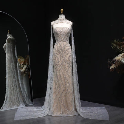 Seraphine Veil Evening Dress – Strapless Beaded Gown