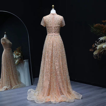 Florielle Bloom Beaded Gown - High-Neck Dress