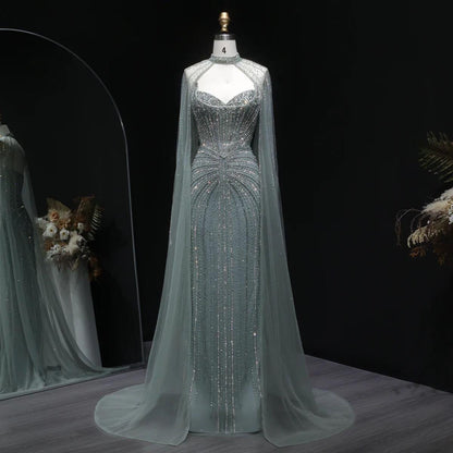 Velvet Mermaid Gown - Beaded Couture Evening Dress