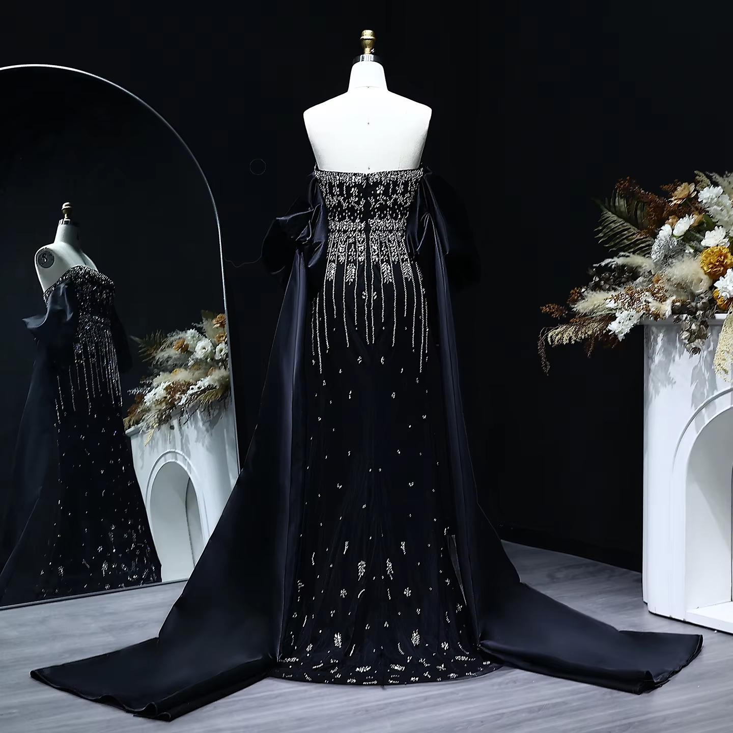 Noir Cascade Crystal Evening Gown – Luxury Black Strapless Dress