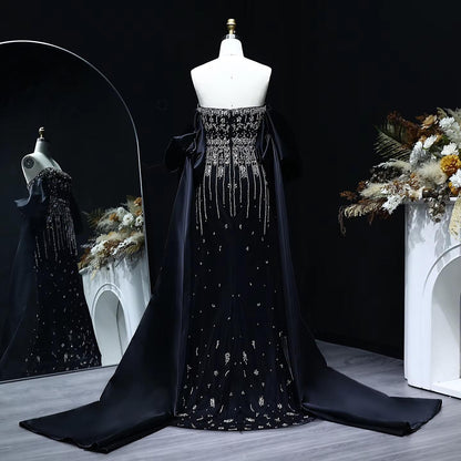 Noir Cascade Crystal Evening Gown – Luxury Black Strapless Dress