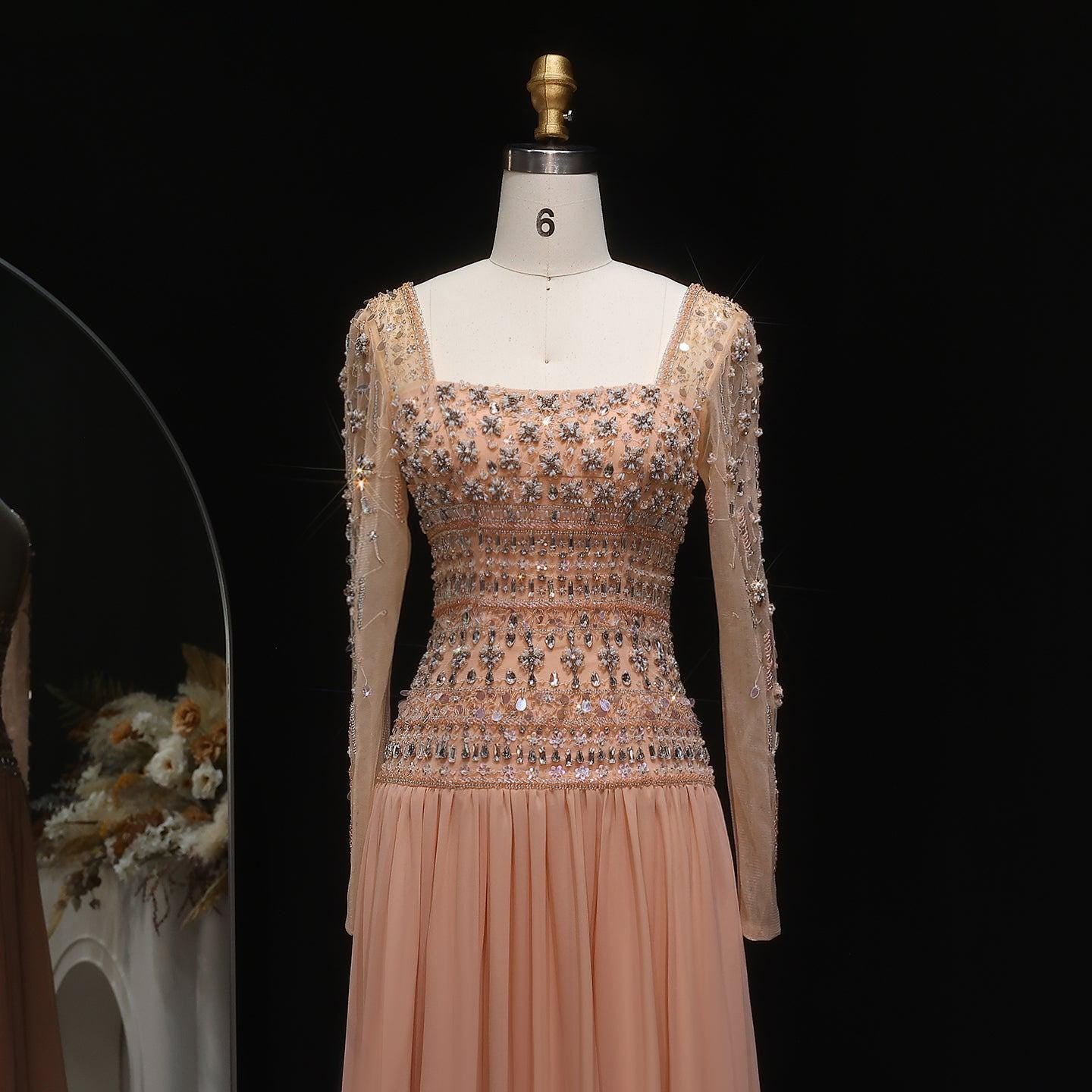 Crystal Square Evening Dress - Sparkling Couture Gown