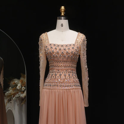Crystal Square Evening Dress - Sparkling Couture Gown