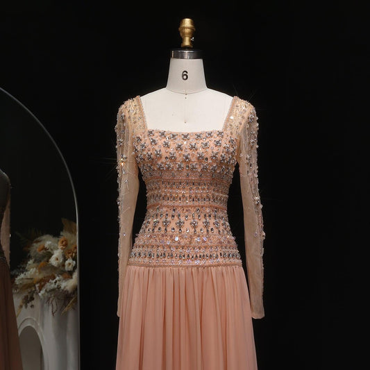 Crystal Square Evening Dress - Sparkling Couture Gown