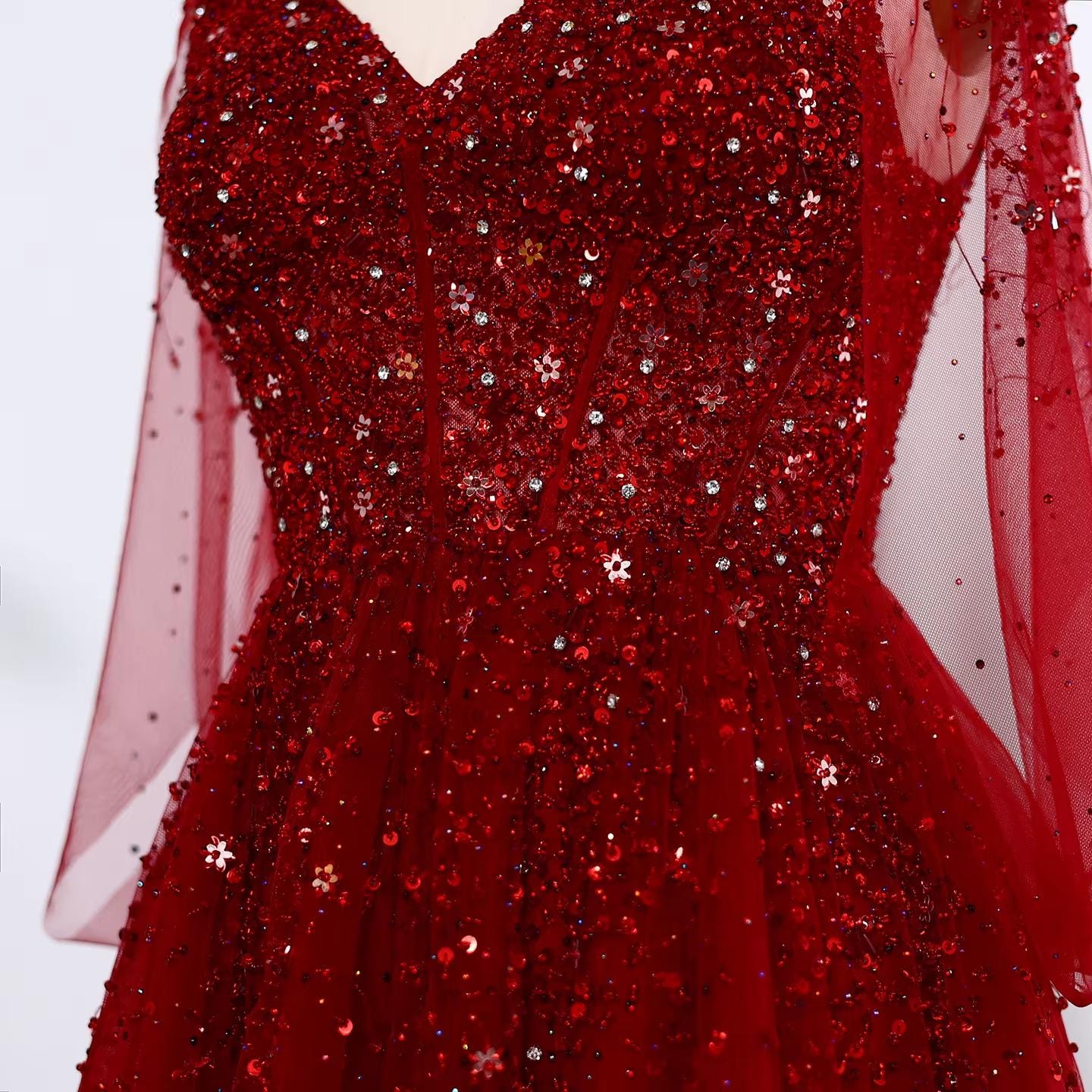 Scarlettine Beaded Cape Gown - Sparkling Couture Gown