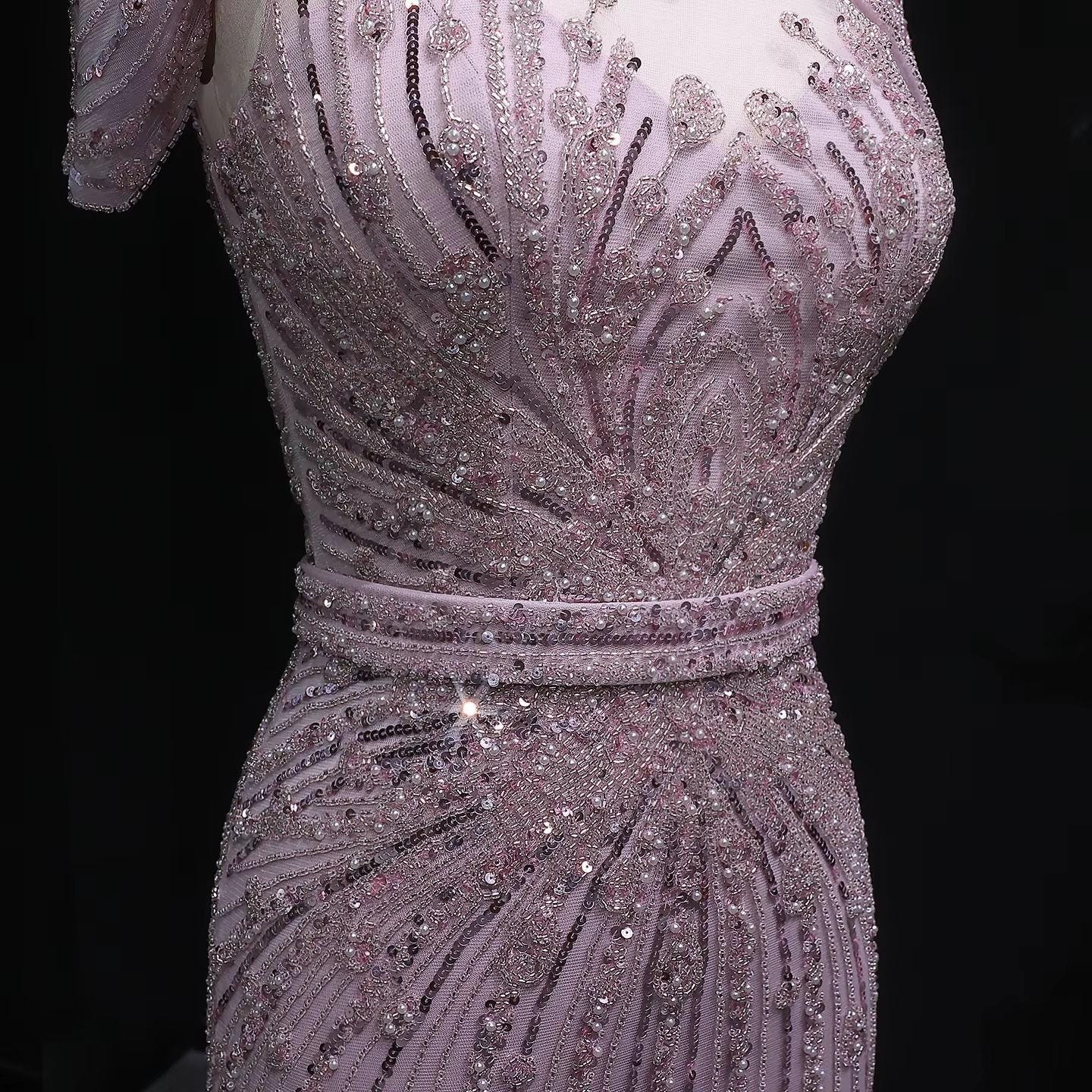 Lunaria Short Sleeve Fitted Dress - Luxury Evening Dress