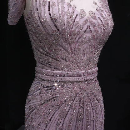 Lunaria Short Sleeve Fitted Dress - Luxury Evening Dress