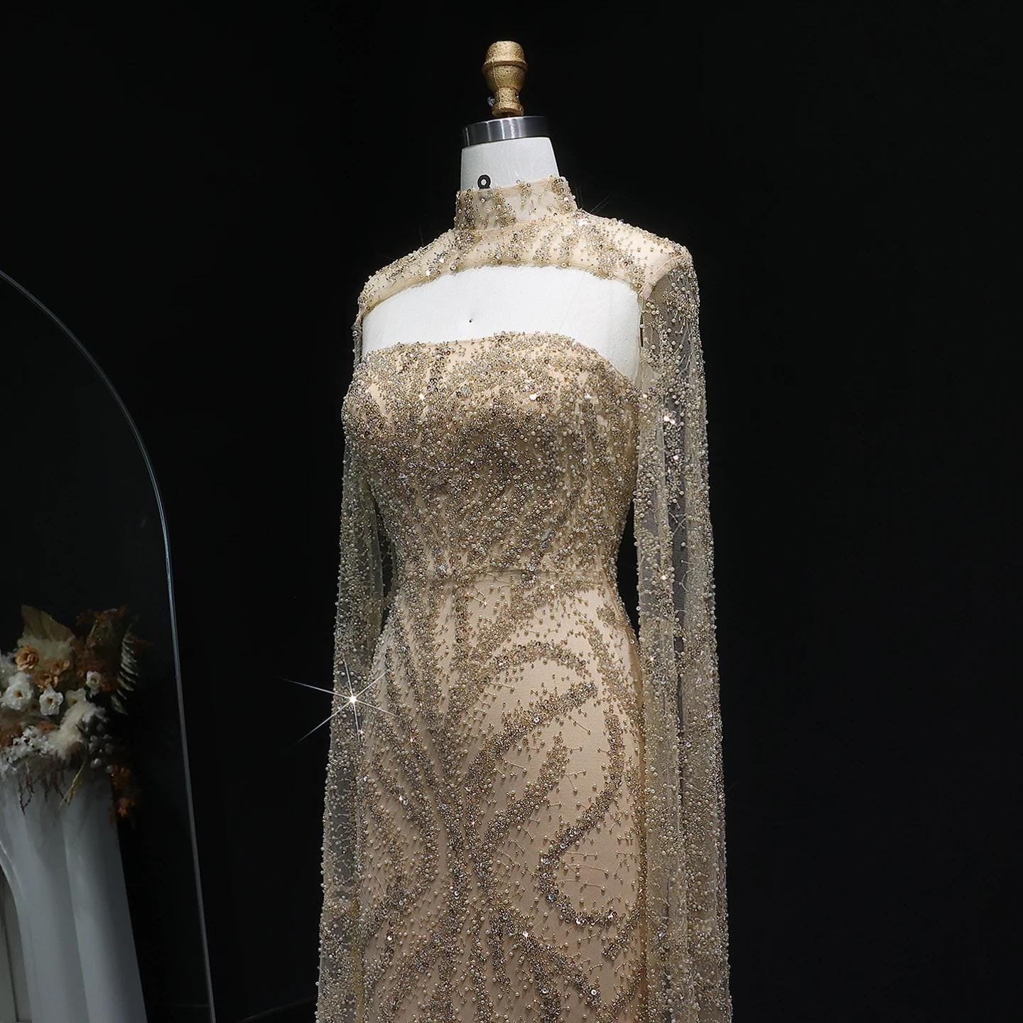 Seraphine Veil Evening Dress – Strapless Beaded Gown