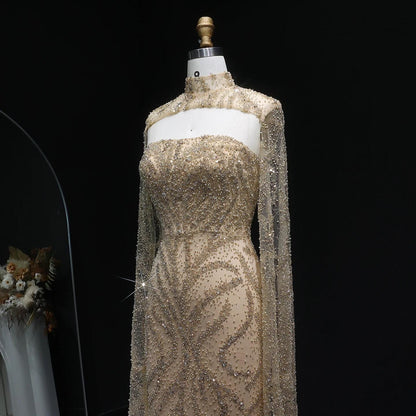 Seraphine Veil Evening Dress – Strapless Beaded Gown