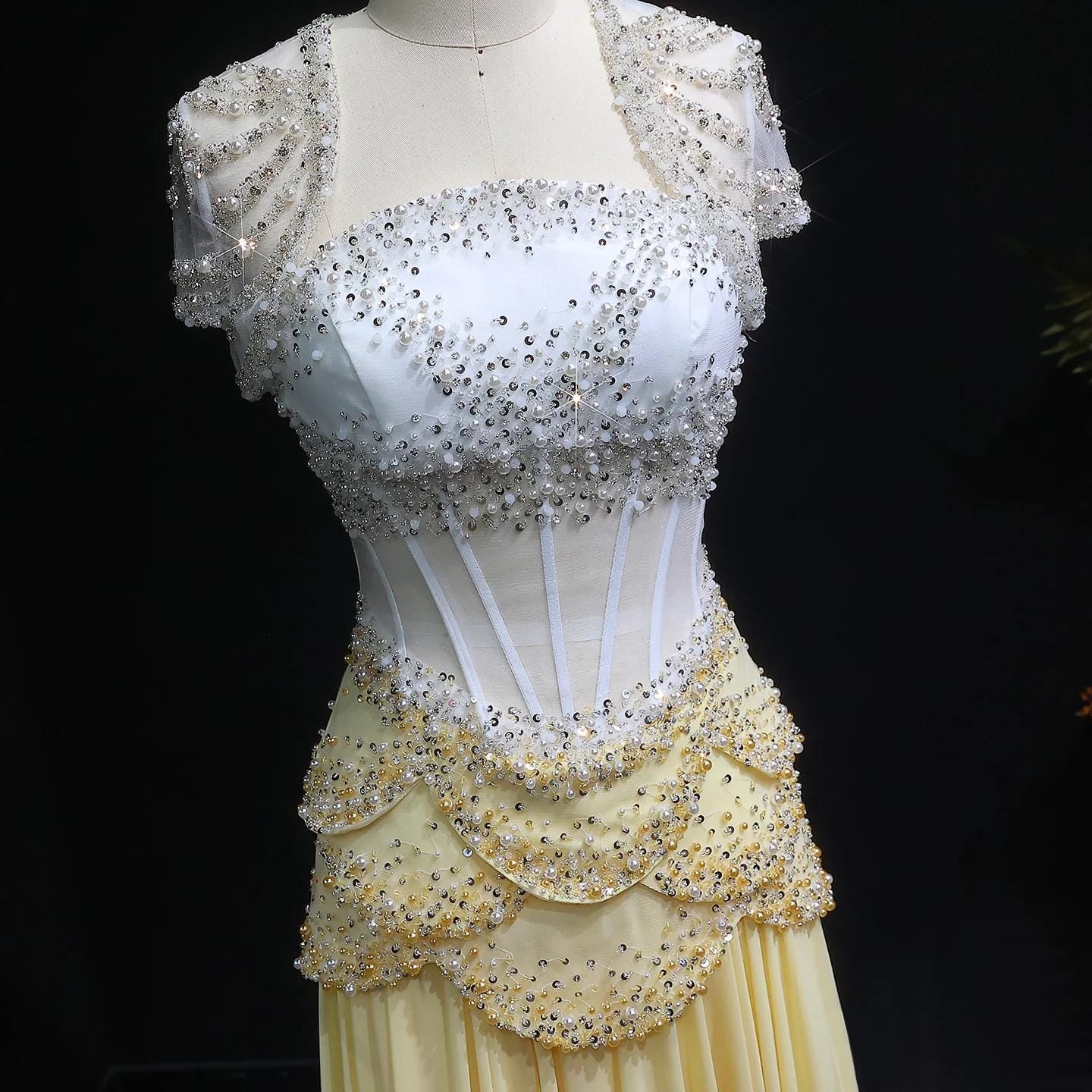 Aurora Pearl Evening Gown - Beaded Chiffon Party Dress