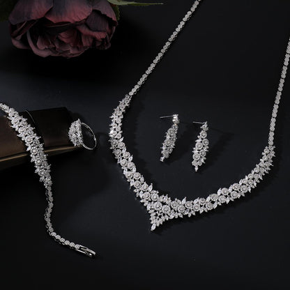 Seraphine Luxe Jewelry Set – Platinum-Plated Necklace, Earrings, Bracelet & Ring with Sparkling Zircon Stones