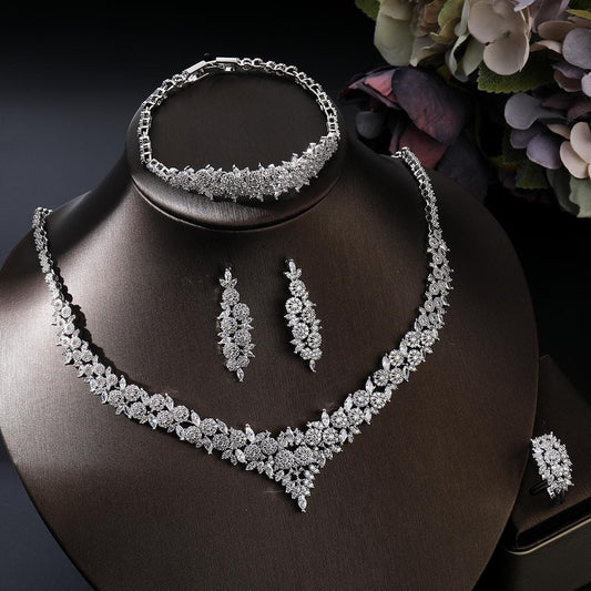 Seraphine Luxe Jewelry Set – Platinum-Plated Necklace, Earrings, Bracelet & Ring with Sparkling Zircon Stones