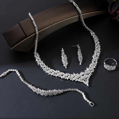 Seraphine Luxe Jewelry Set – Platinum-Plated Necklace, Earrings, Bracelet & Ring with Sparkling Zircon Stones