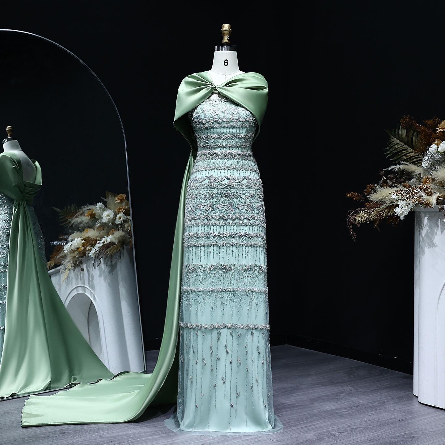 Vaelora Crystal Evening Gown – Elegant Beaded Party Dress