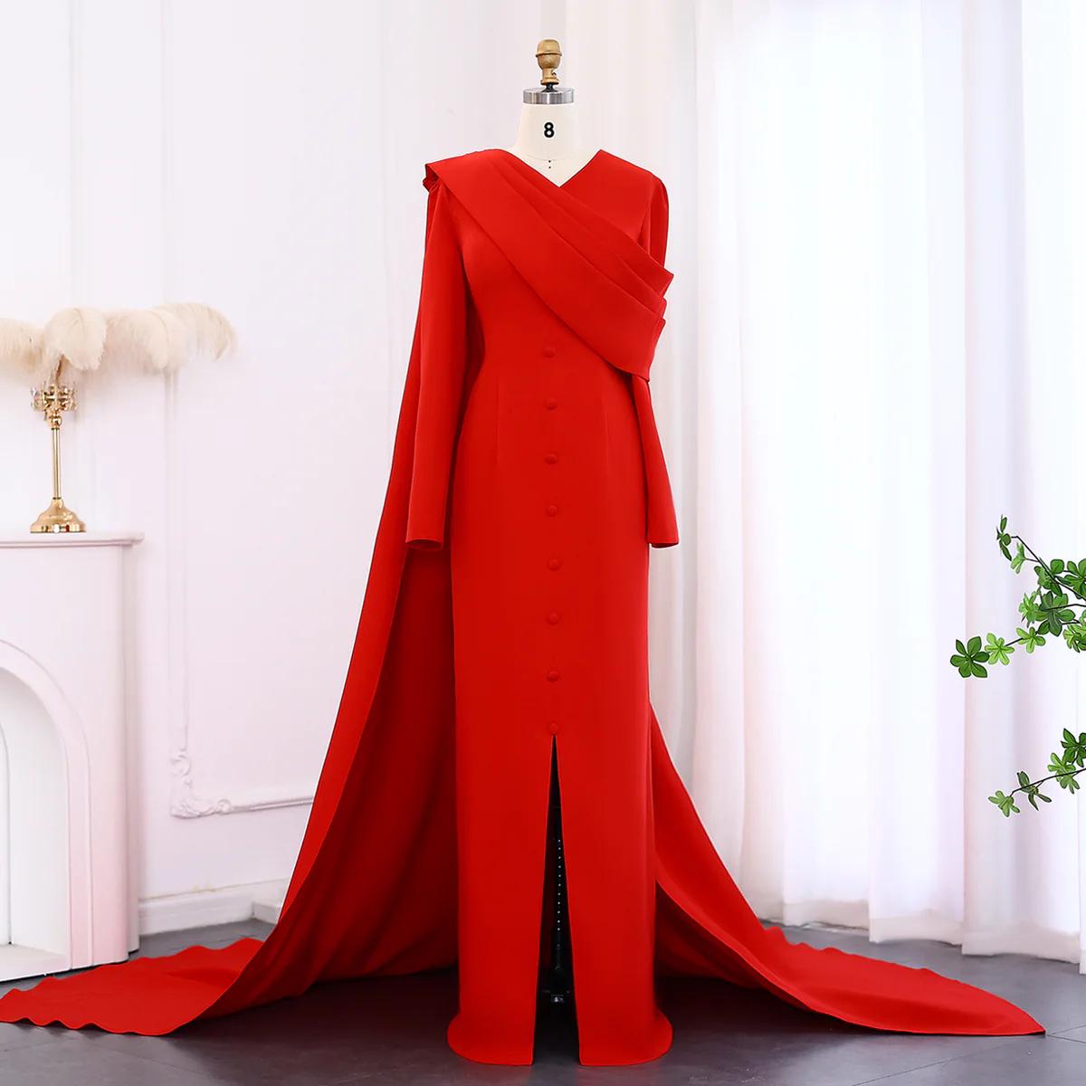 Scarlet Aura Mermaid Gown – Elegant Arabic Evening Dress with Dramatic Overskirt