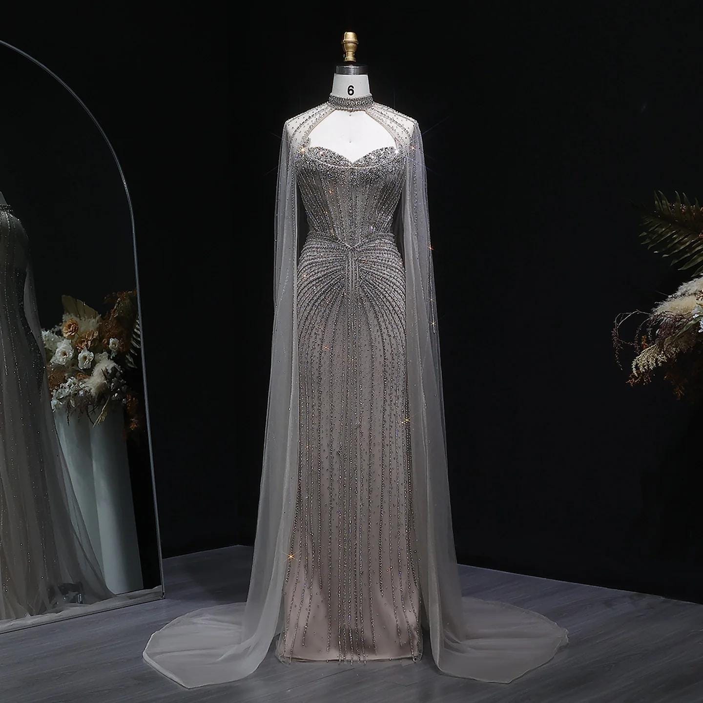 Velvet Mermaid Gown - Beaded Couture Evening Dress