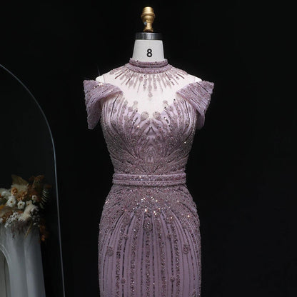 Lunaria Short Sleeve Fitted Dress - Luxury Evening Dress