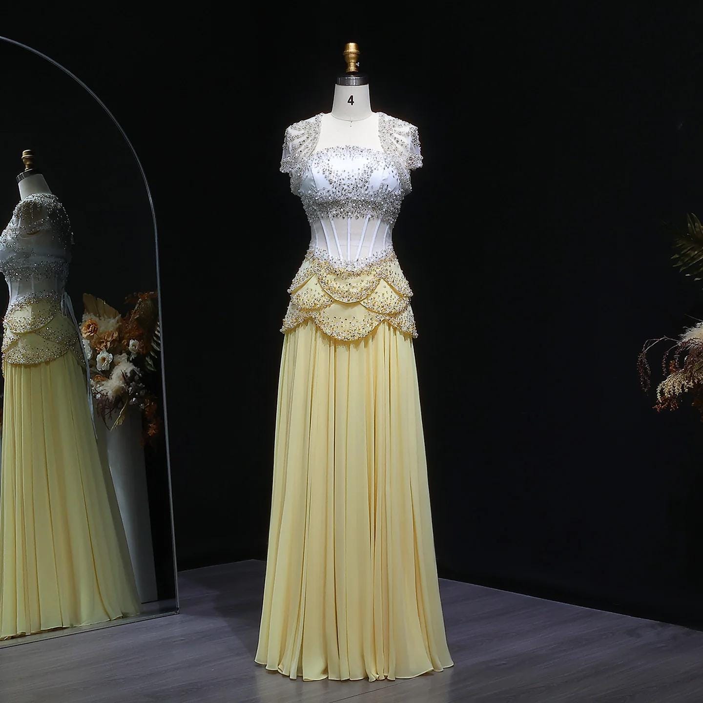 Aurora Pearl Evening Gown - Beaded Chiffon Party Dress