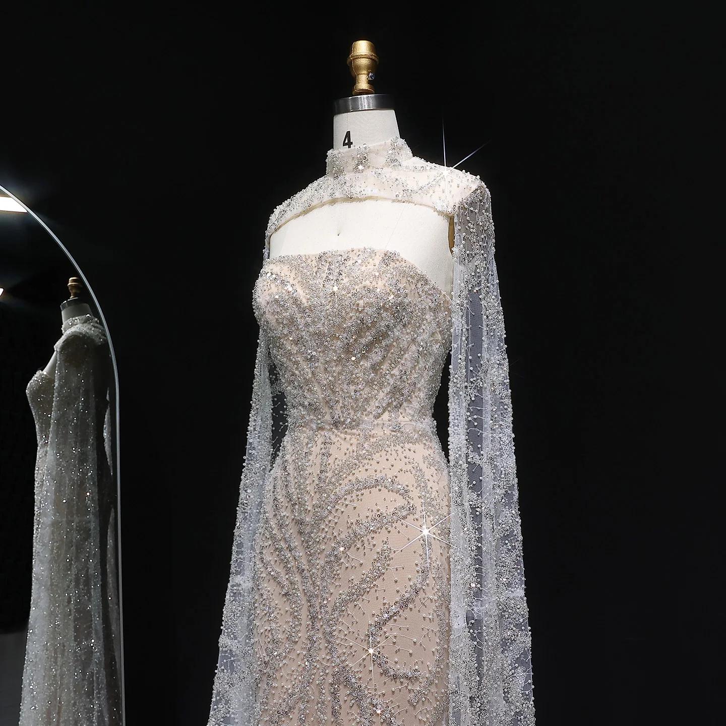 Seraphine Veil Evening Dress – Strapless Beaded Gown