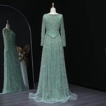 Celeste Bloom Arabic Evening Dress – Beaded A-Line Gown for Special Events