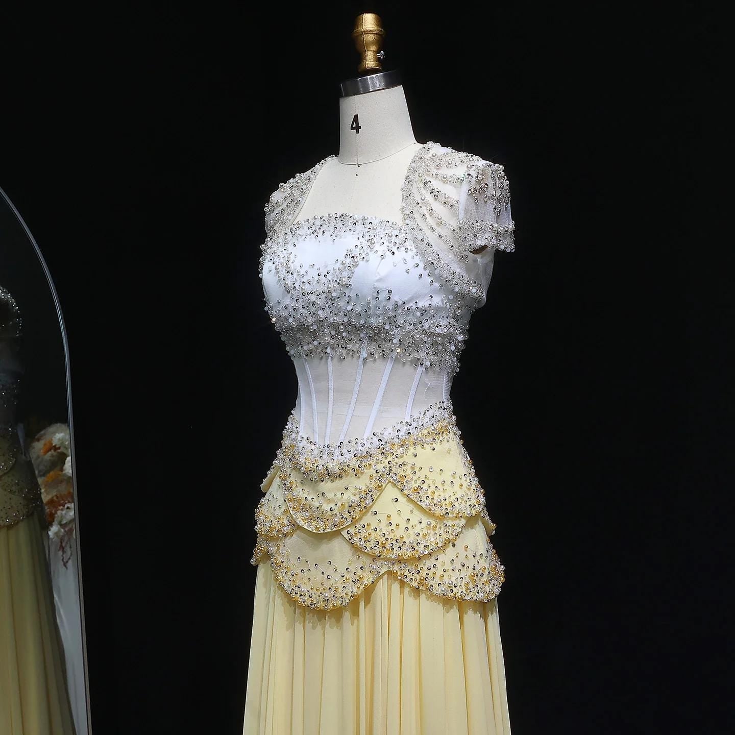 Aurora Pearl Evening Gown - Beaded Chiffon Party Dress