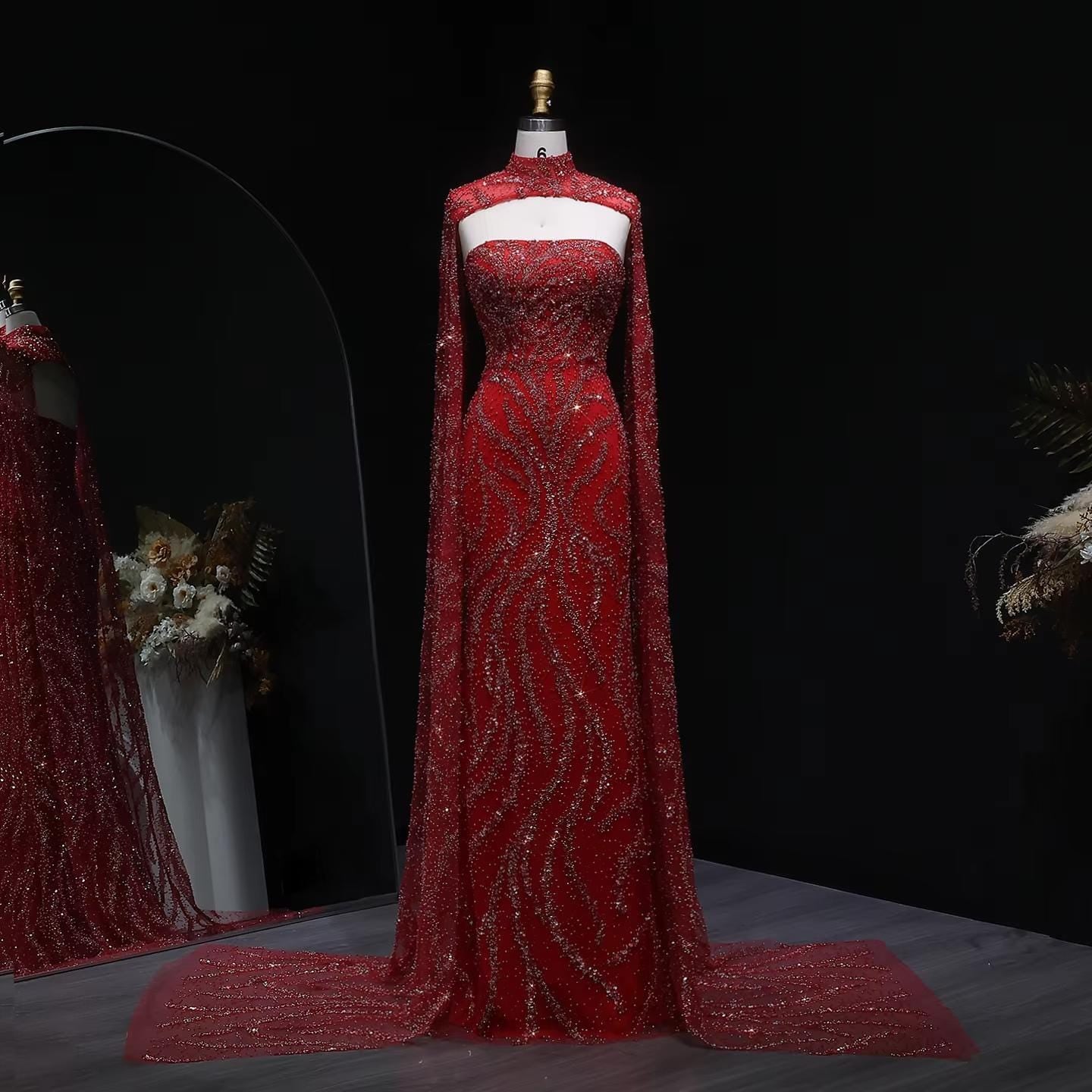 Seraphine Veil Evening Dress – Strapless Beaded Gown