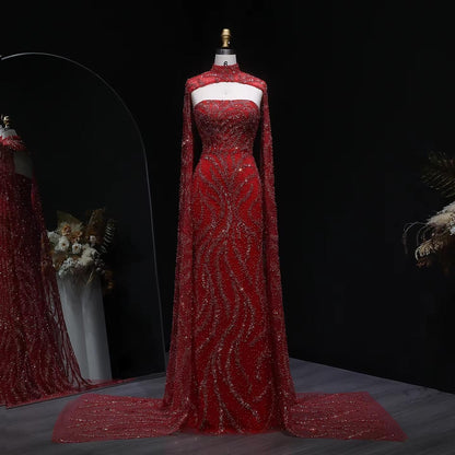 Seraphine Veil Evening Dress – Strapless Beaded Gown