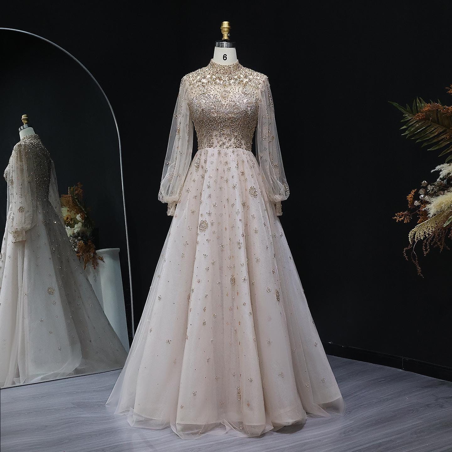 Valencia Long Sleeve Evening Gown -  Elegant Party Dress