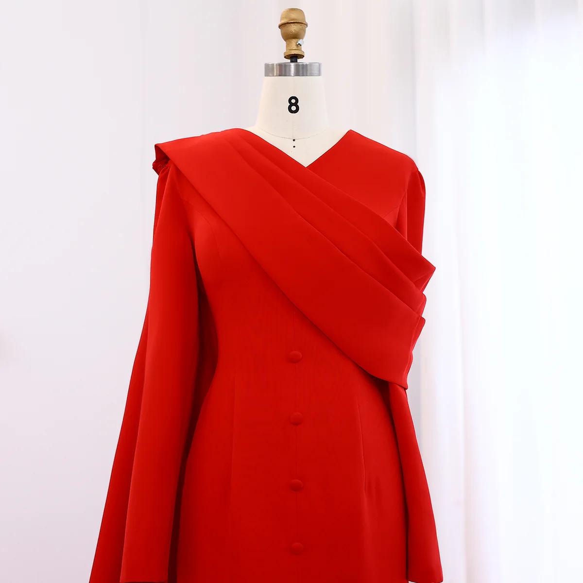 Scarlet Aura Mermaid Gown – Elegant Arabic Evening Dress with Dramatic Overskirt