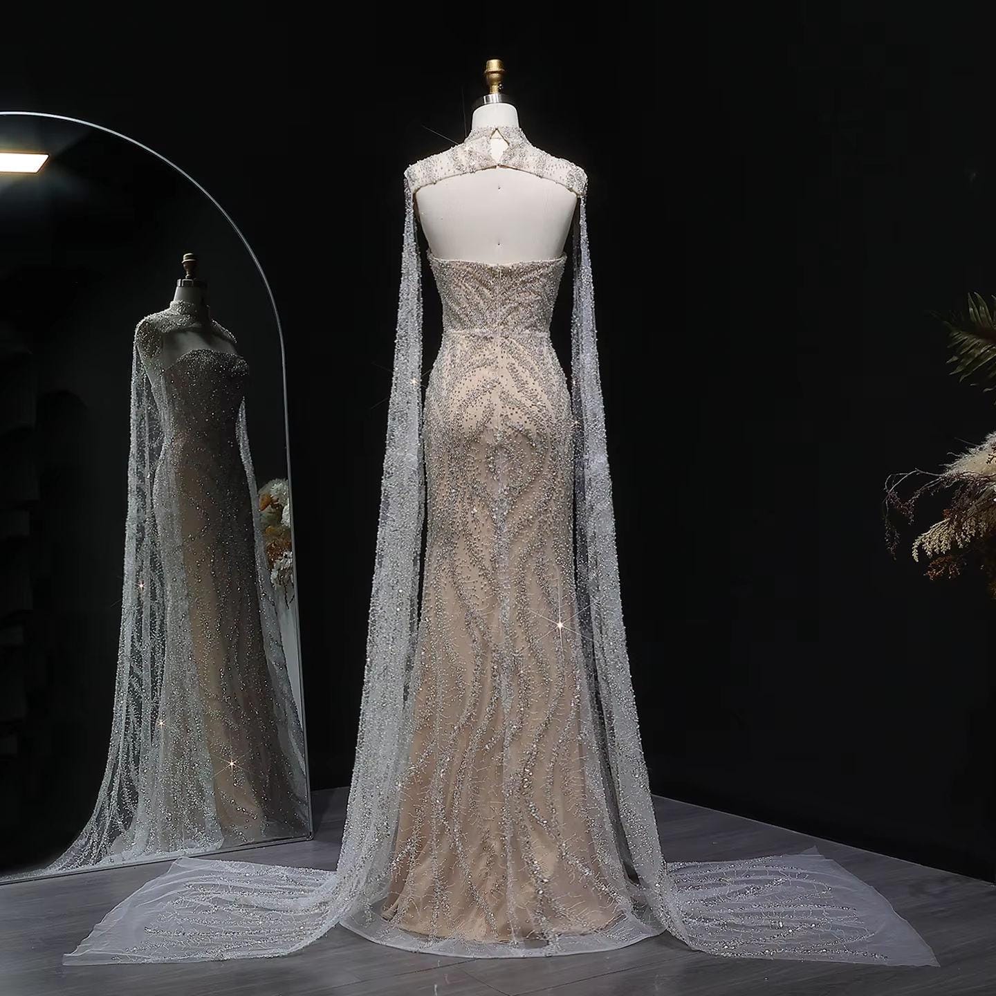 Seraphine Veil Evening Dress – Strapless Beaded Gown