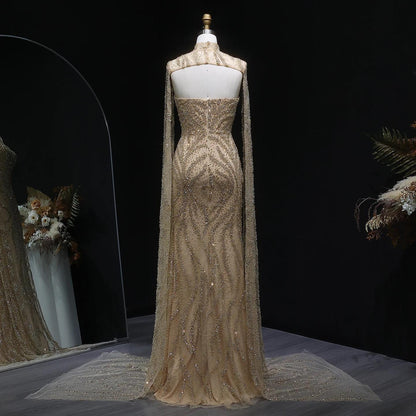 Seraphine Veil Evening Dress – Strapless Beaded Gown