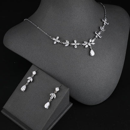 Aurelia Floral Zircon Jewelry Set – Elegant Platinum Jewelry