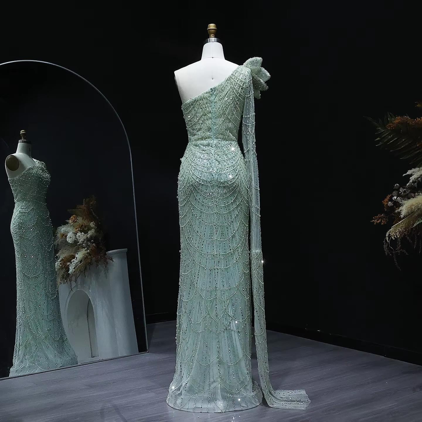 Emerald Enchantment Mermaid Gown - Beaded Evening Attire