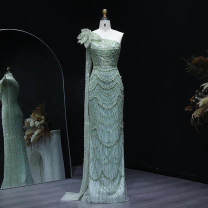 Emerald Enchantment Mermaid Gown - Beaded Evening Attire