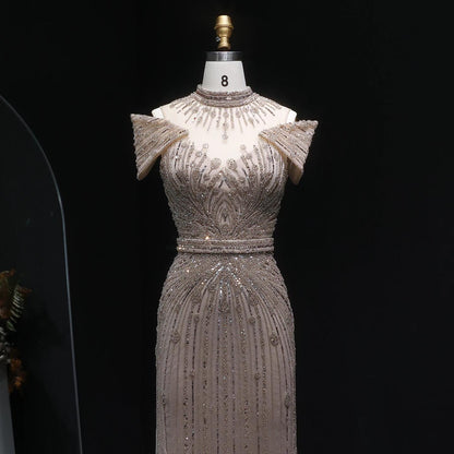 Lunaria Short Sleeve Fitted Dress - Luxury Evening Dress