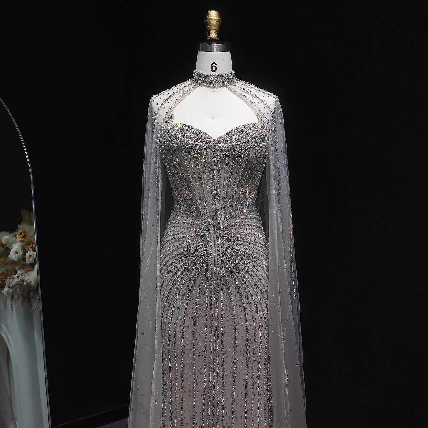 Velvet Mermaid Gown - Beaded Couture Evening Dress