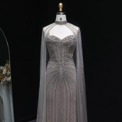 Velvet Mermaid Gown - Beaded Couture Evening Dress