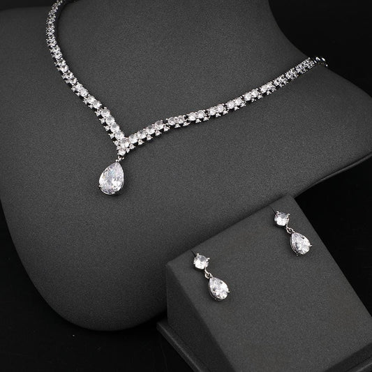 Luna Radiance Zircon Jewelry Set – Minimal Platinum Jewelry