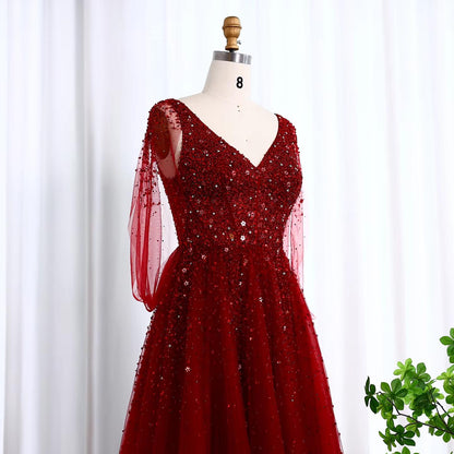 Scarlettine Beaded Cape Gown - Sparkling Couture Gown