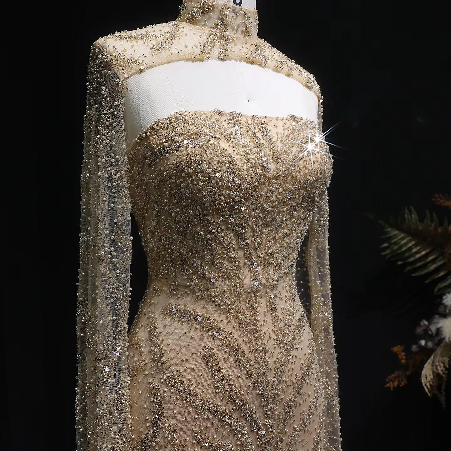Seraphine Veil Evening Dress – Strapless Beaded Gown
