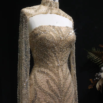 Seraphine Veil Evening Dress – Strapless Beaded Gown