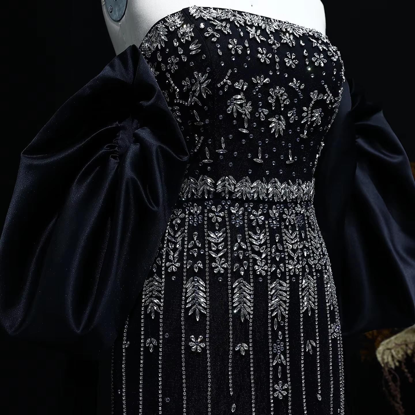 Noir Cascade Crystal Evening Gown – Luxury Black Strapless Dress