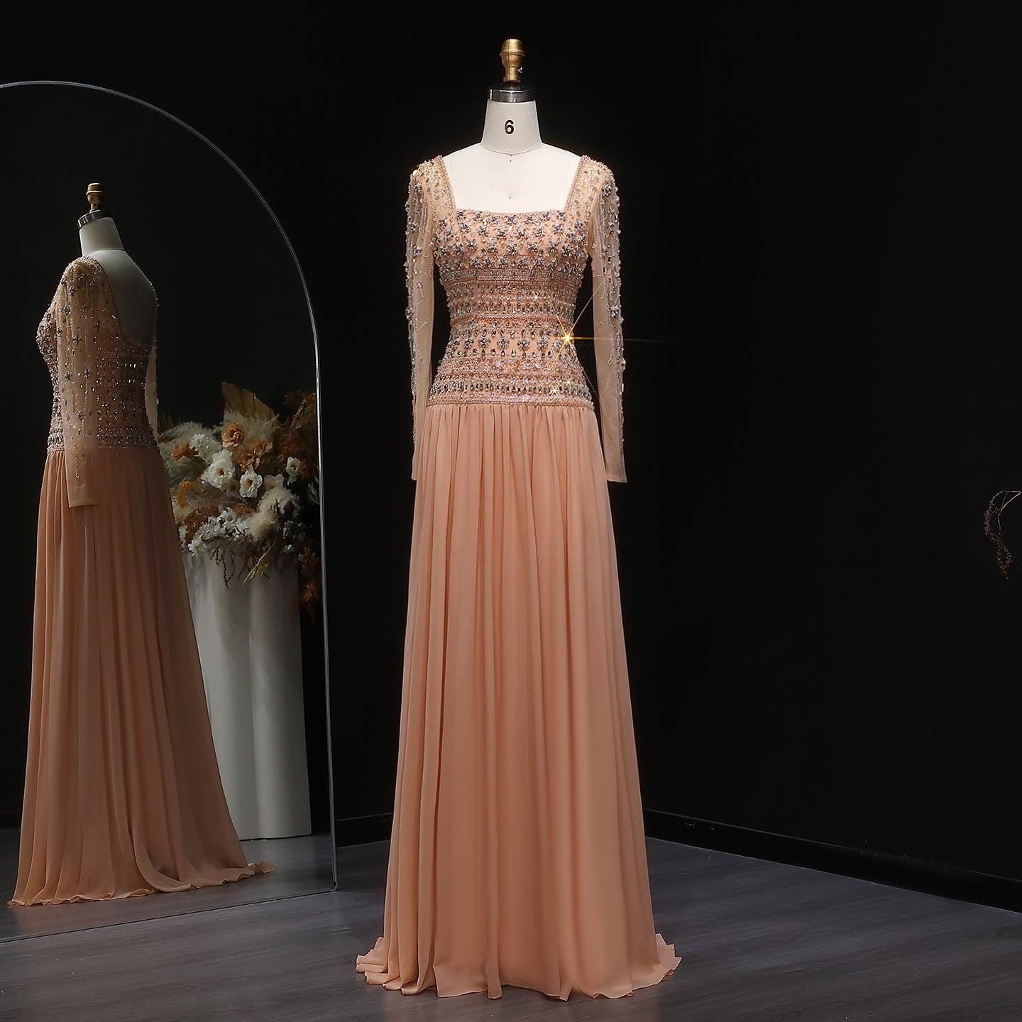 Crystal Square Evening Dress - Sparkling Couture Gown