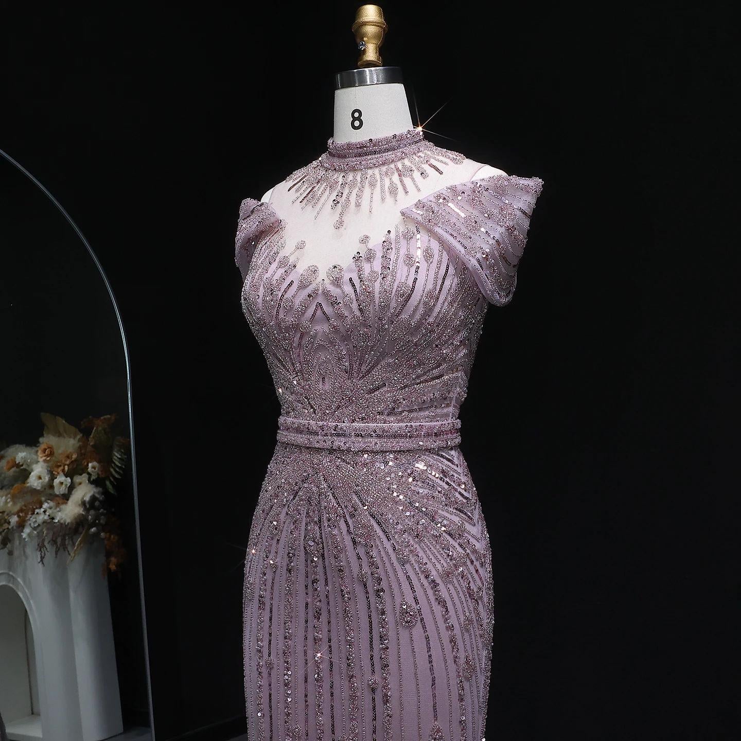 Lunaria Short Sleeve Fitted Dress - Luxury Evening Dress