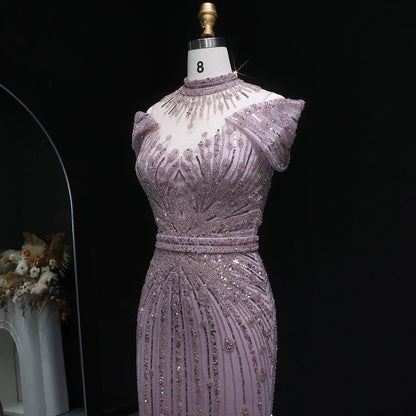 Lunaria Short Sleeve Fitted Dress - Luxury Evening Dress