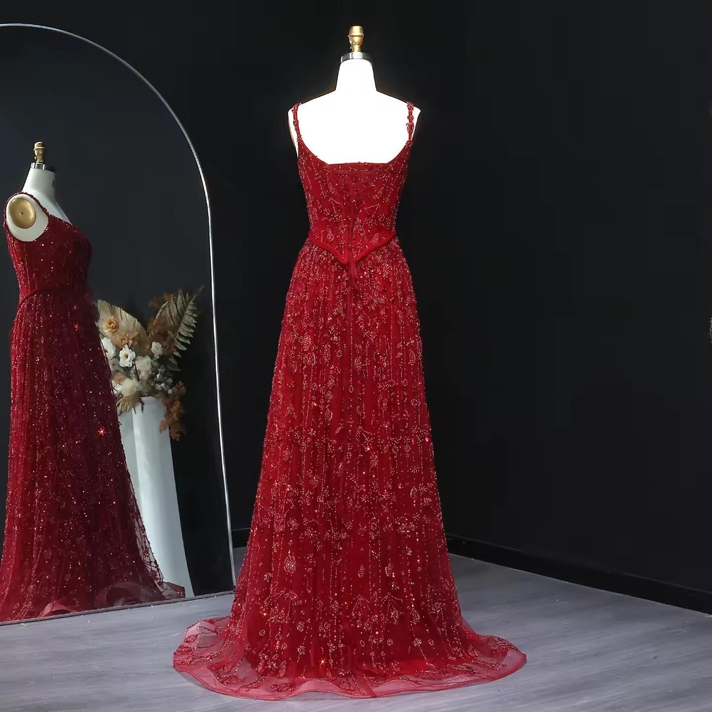 Celeste Bloom Arabic Evening Dress – Beaded A-Line Gown for Special Events