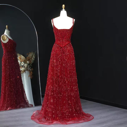 Celeste Bloom Arabic Evening Dress – Beaded A-Line Gown for Special Events