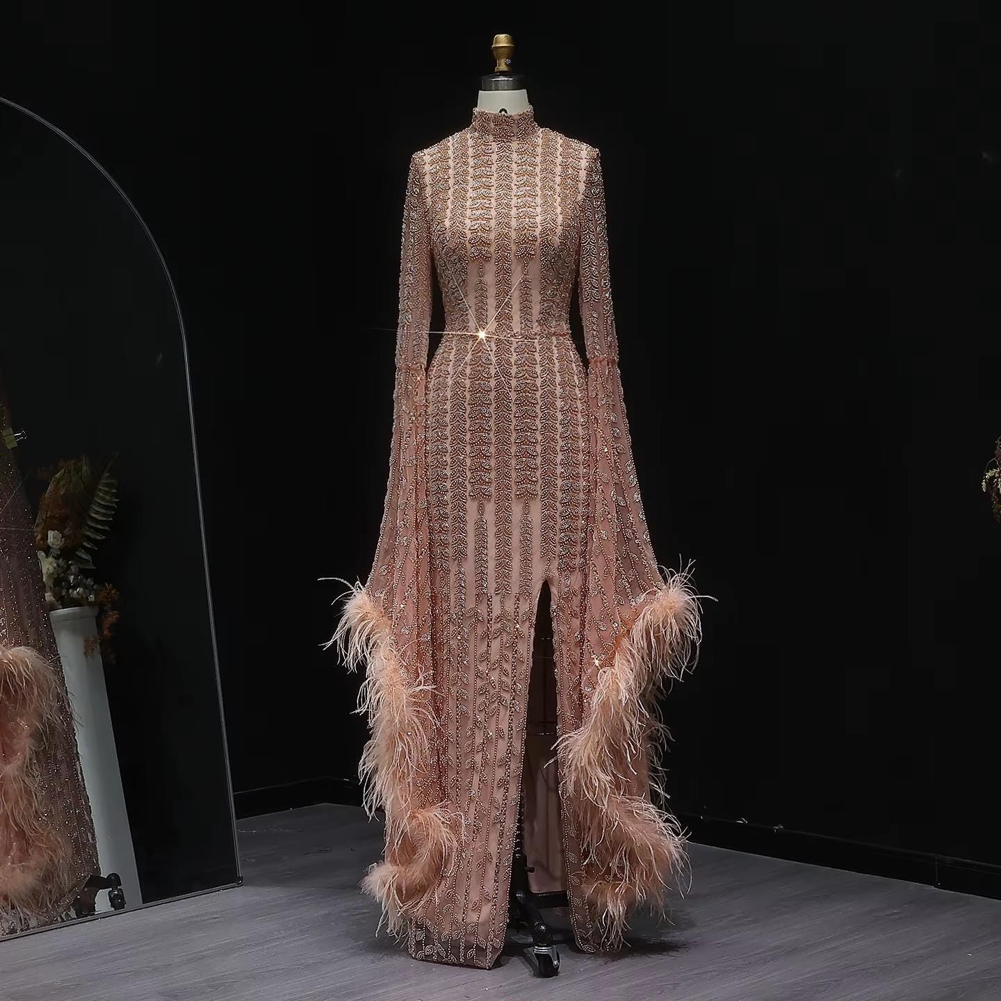 Rosavelle Feathered Mermaid Gown - Luxury Party Dress