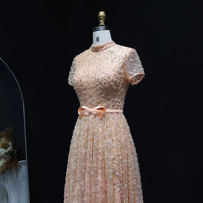Florielle Bloom Beaded Gown - High-Neck Dress